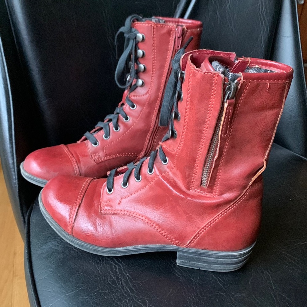 Dark red moto combat boots 7